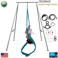 Ginkman 6.6 FT~9.6 FT Adjustable Height Yoga Stand with 33 FT Aerial Silk (Blue)