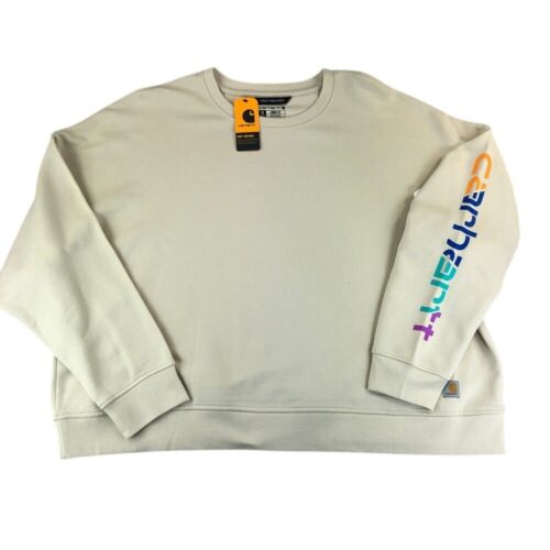 Carhartt Loose Fit Graphic Sweatshirt Women's 3XL Tencel Series Tan Crewneck NEW