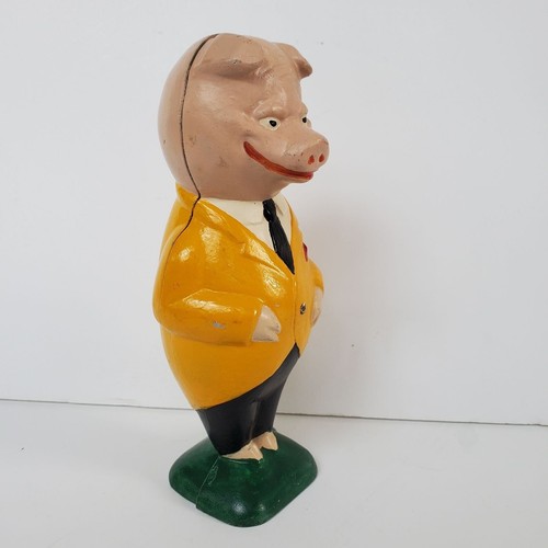 Vintage Painted Metal Pig Man in Suit Coin Bank - Picture 2 of 6