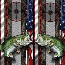 Cornhole Wraps American Flag Hunting Bass Fishing Gun Scope Oak mirrored skins