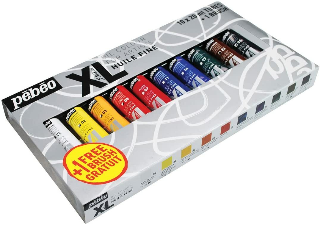 PEBEO Fine Oil XL Case 10 Tubi da 20 ML Assortiti + pennello