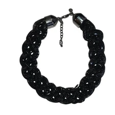 Charming Charlie Black Beaded Braided Multi Strand Collar Necklace 14"-16"