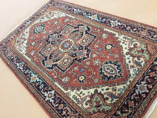 2’.5” X 4’.0” Rust Navy Blue Fine Geometric Medallion Hand Knotted Oriental Rug - Picture 1 of 12