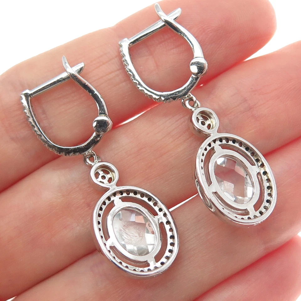 925 Sterling Silver Real Diamond & White Topaz Dangle Earrings - Image 2 of 4