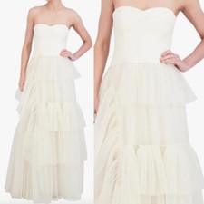 NWT BCBG MAXAZRIA Sweetheart Neck ruffle Long Evening Dress Gown Gardenia size 6