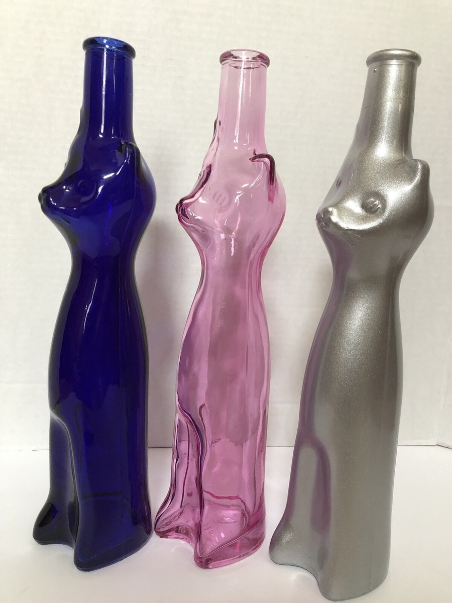 Vtg Mosseland Riesling Wine Collectible Cat Pink, Cobalt Blue