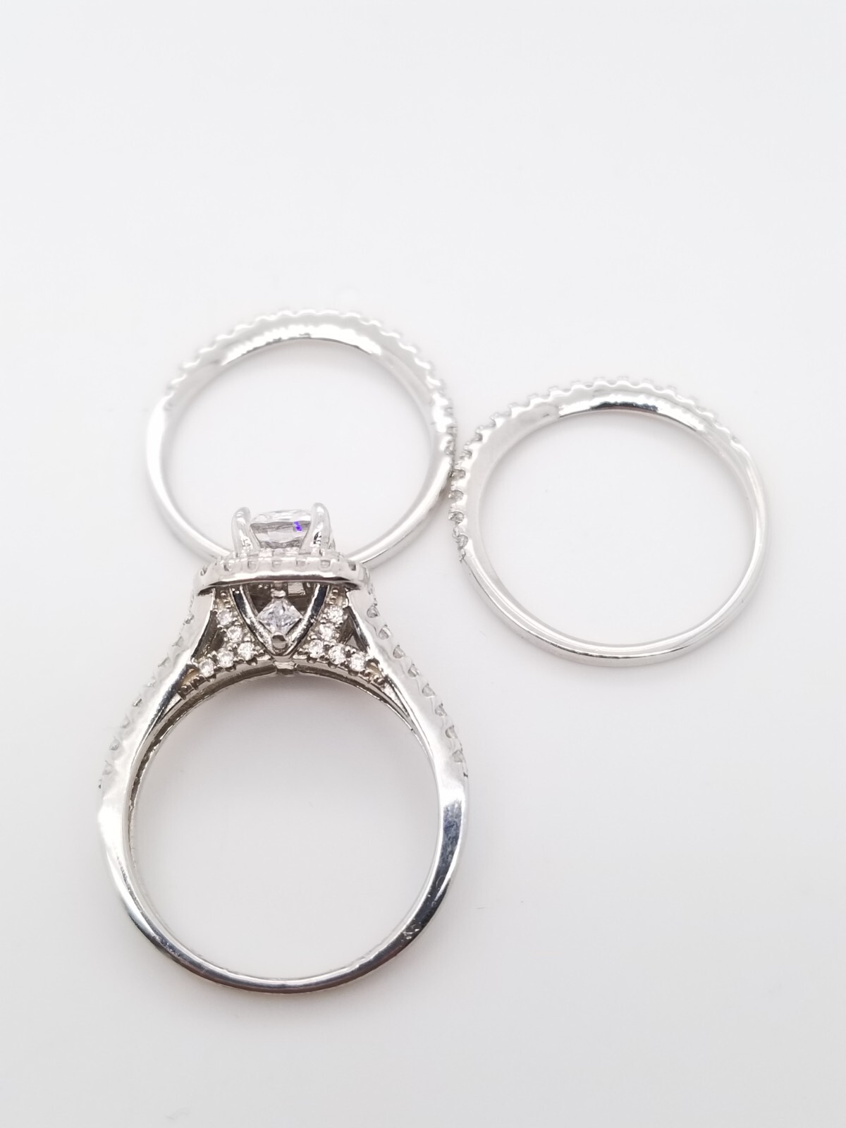 S&E Sterling Silver CZ Stackable Ring Square Halo… - image 4