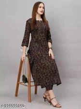Women's Printed Cotton Kurta/Kurti & Pant Traditional set With Free Shipping
