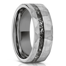 Men's Wedding Band Rings - Brushed Faceted Meteorite Wedding Ring for Men and Wo