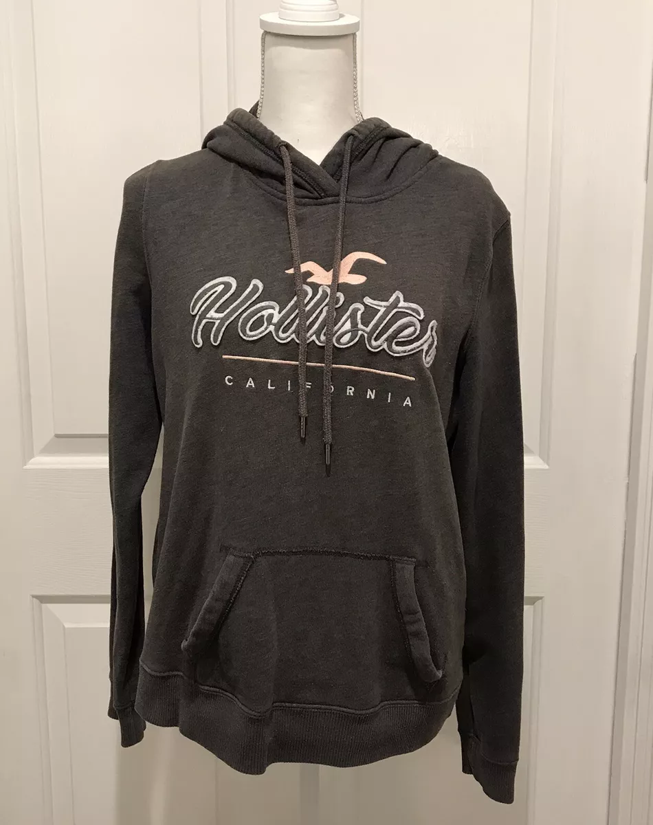 Hollister Sweatshirt Hoodie Women's Size M Drawstring Pocket Embroidered  Gray