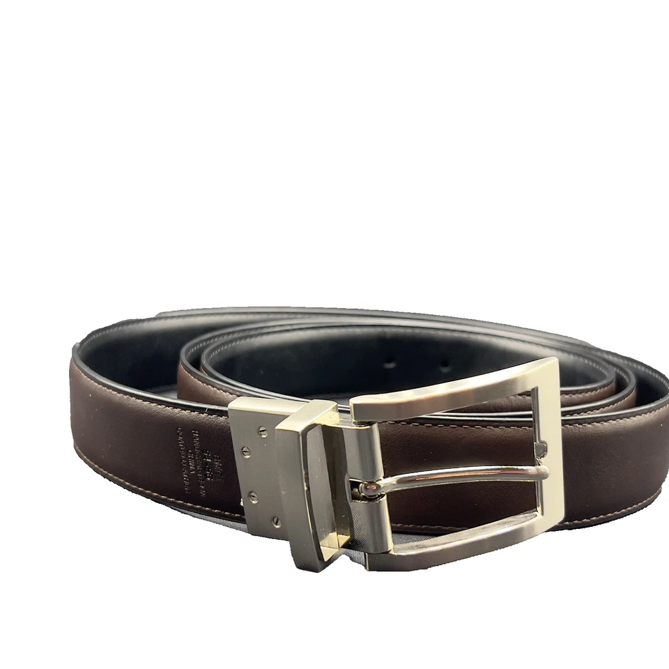 Tommy Hilfiger 男式黑色棕色皮带双面 54-56 拉丝镍扣 — 第 2/4 张图片