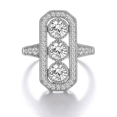 Damen Art Deco Design Sterling 925 Feinsilber weißer Saphir Panel Ring Größe O