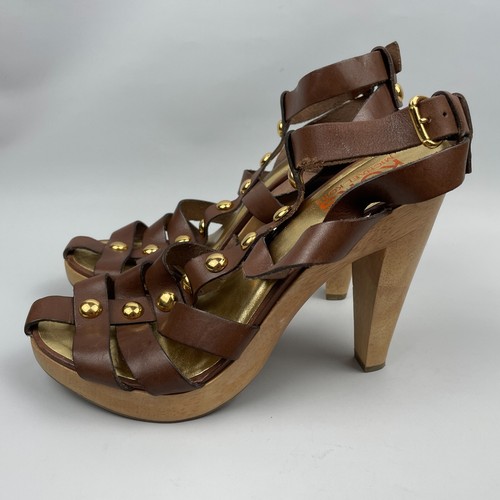 MICHAEL KORS Fisherman Sandals Brown Leather Size UK 6 Ankle Strap Buckle - Picture 3 of 10