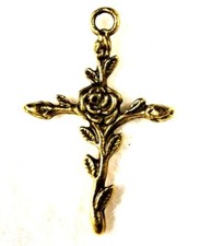 50Pcs WHOLESALE Tibetan Antique Bronze CROSS w/ ROSE Charms Pendants Drops Q0620