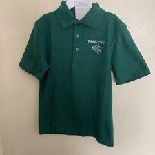 NWT Flynn O Hara Uniforms Short Sleeve Polo Shirt With Logo Size YS 6-8 Green
