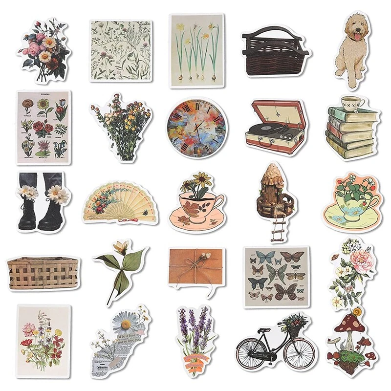 Vintage Stickers, 50 Scrapbook Stickers Vintage Diary Supplies