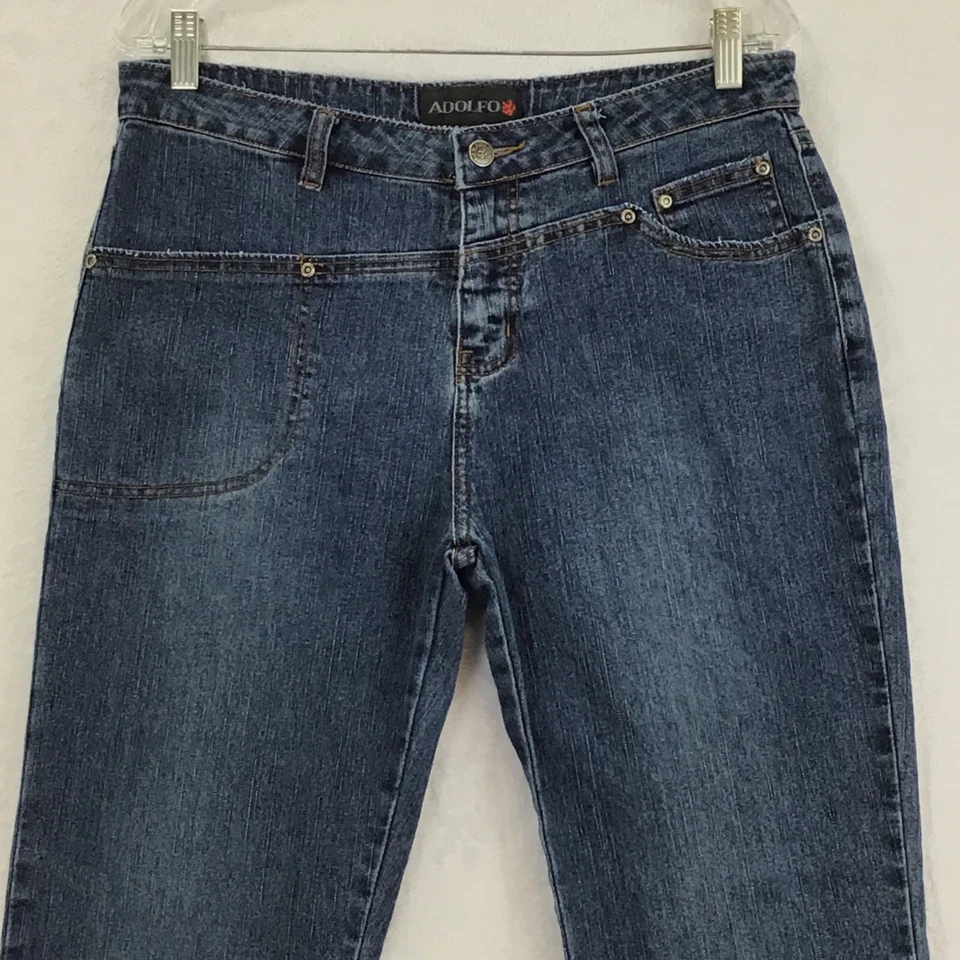 Pantalones de mezclilla elásticos de tiro medio lavado Bootcut Adolfo / para mujer talla 12 Foto 2 de 4