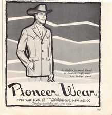 Pioneer Wear Albuquerque New Mexico Western Cowboy Clothing Vintage Print Ad