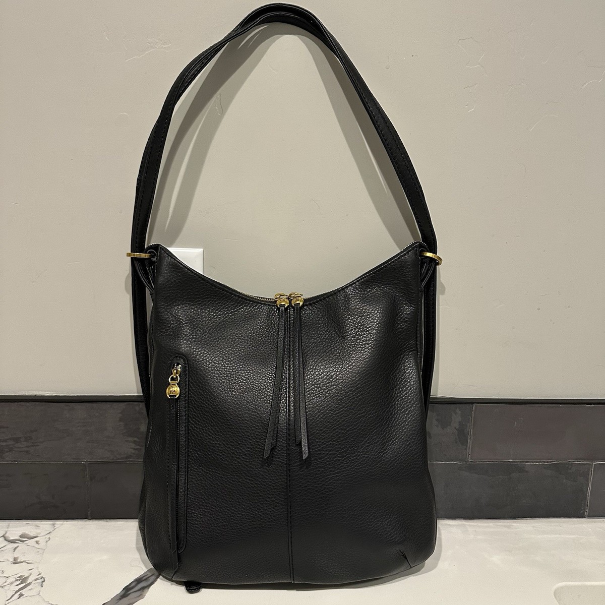 HOBO Black Pebbled Leather Backpack with Gold Hardware PEBBLE MINI BACKPACK BLACK - Vegan Pebble Leather Backpack  main image 4