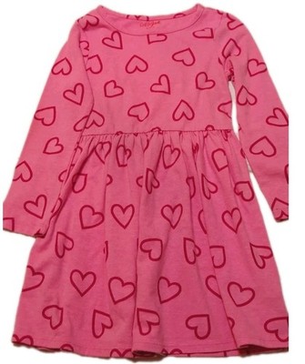 Cat & Jack Dress 5T  Pink With Pink Hearts Soft Jersey Knit Pre Owned 