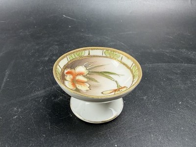 Handpainted Vintage Nippon Porcelain Open Salt Cellar Gold Trim Japan Floral