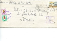 Isle of Man 1987 11p postage dues on IOM posted envelope