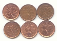 Canada 2006 2007 2008 2009 2010 2011 Pennies Canadian 1 Cent  Exact Set 6 Coins