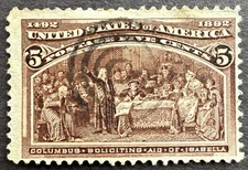 US 1893 Sc# 234 Used Stamp w/ Target Cancel Columbus Soliciting Aid Isabella