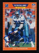 BAS 1989 Pro Set Ed Too Tall Jones #91 Beckett Auth Sticker Auto 2k2