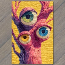 Art Print Surreal Tree Eyes Yellow Pink Blue Purple Abstract Fantasy Nature Visi
