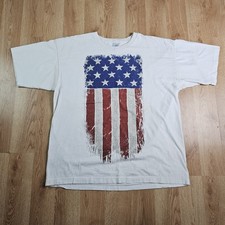 American Flag T Shirt Mens XL White Distressed Patriotic USA Made Graphic