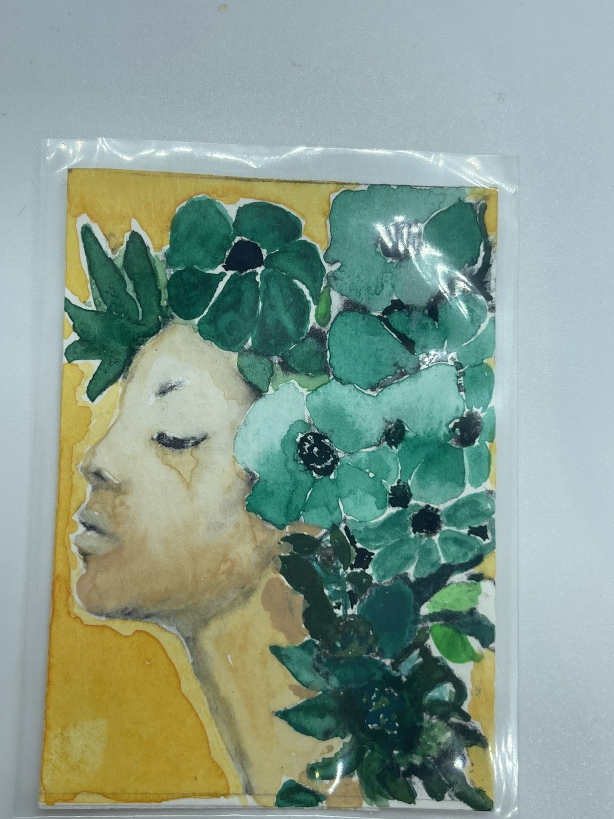 ACEO Original Mixed Media – Floral Crown Portraits #106– ATC by Tehillah