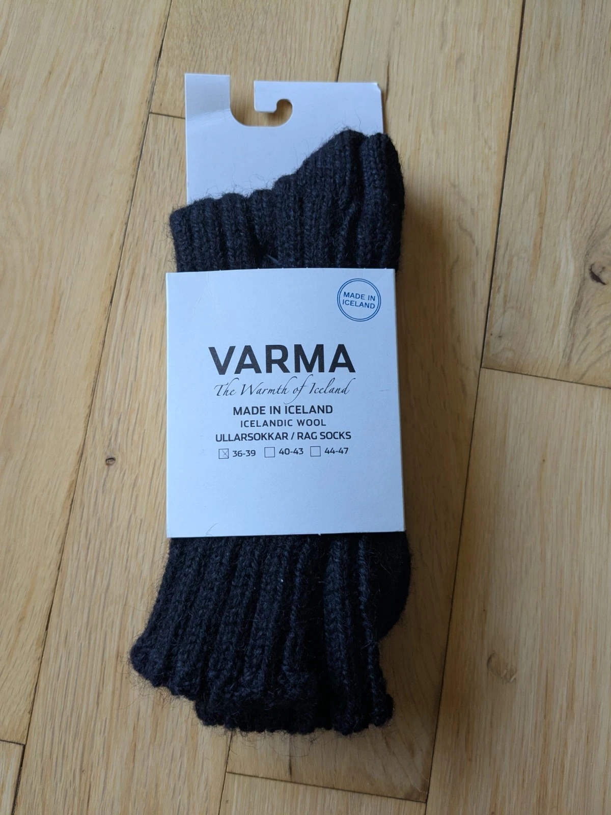 Varma Icelandic Wool Rag Socks. Made In Iceland Black Size 36-39. Pure New Wool.