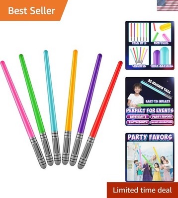 Inflatable Light Sabers for Kids - Pack of 6 35-inch Neon Color Blow-Up Toy S...