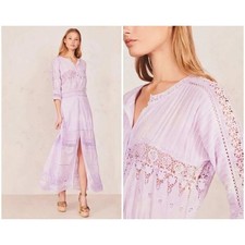 LoveShackFancy Lavender Purple Tie Dye Crochet Lace Cotton Maxi Dress Petite P