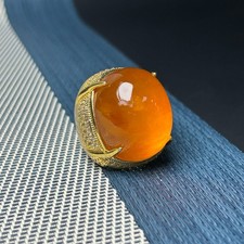 Natural Icy Yellow Jade jadeite Pigeon Egg Shape Adjustable Size Ring