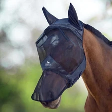 CareMaster Horse Fly Mask Long Nose with Ears Full Face Black Large Full Size