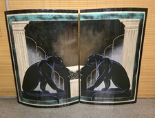 Vintage Large MCM Postmodern Jon Gilmore Black Panther Wall Art Pair 