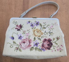 WALBORG Vintage Needlepoint Petit Point Tapestry Bag with Roses