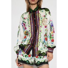 Versace Jeans Couture Womens 4 White Multi Garden Baroque Print Shirt Signature