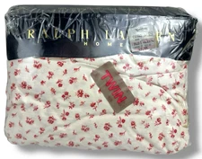Ralph Lauren Home Colchester II Twin Deep Fitted Sheet Red Cream Floral Cotton