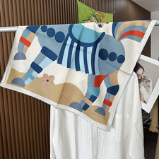 Pure 14 Momme Twill Silk Wrap Scarf Bandanna pony Print Square Shawl 65X65cm new