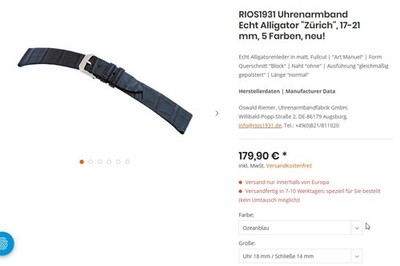   Rios 1931 Art Manual, Zürich, Ozeanblau, Premium Alligator Louisiana Krokodil