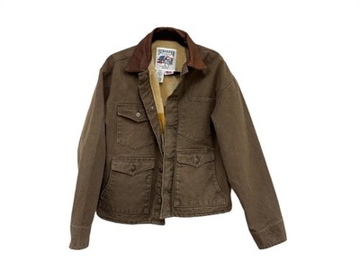 Men's Schaefer Outfitter Brown Canvas Jacket Striped Fleece Lined (Large) Brush