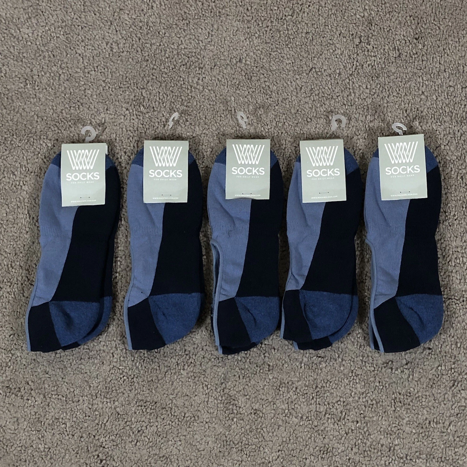 NEW Lot Of (5) Mack Weldon Mens No Show Socks Heel Grip One Size Daily Wear Blue