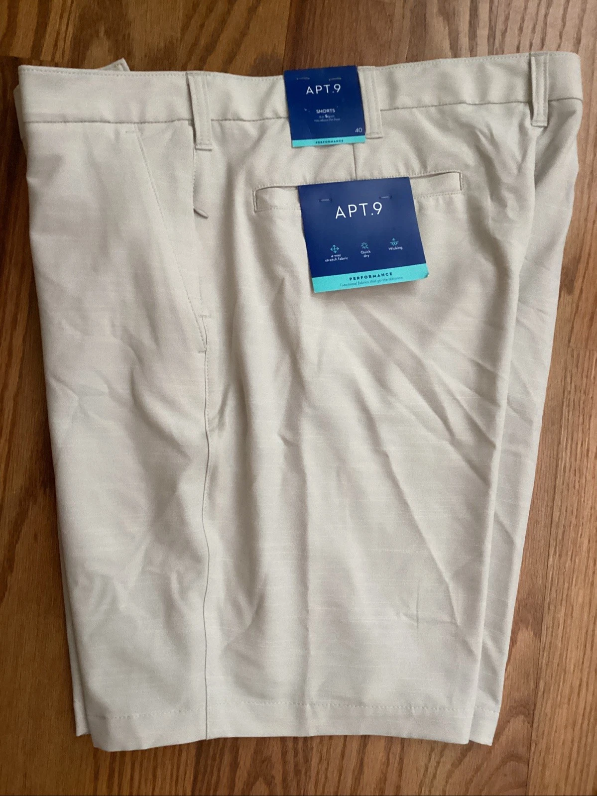 Mens Apt 9 Shorts 40 Performance Quick Dry Stretch Khaki Tan Tech Pocket Golf