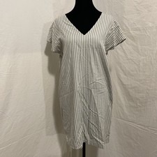 Madewell Light Blue Linen Stripe Button Back Easy Dress Size Small