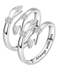 Sterling Silver Hug Ring Adjustable Open Hands Love Friendship Gift for Women