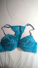 XOXO Push-Up Underwire Front Closure Bra 36C Blue Lace Floral Extremely Padded