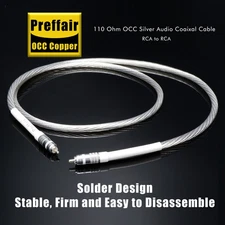 Preffair OCC Silver HiFi Coaxial Audio Cable Gold Plate RCA Plug RCA To RCA Wire